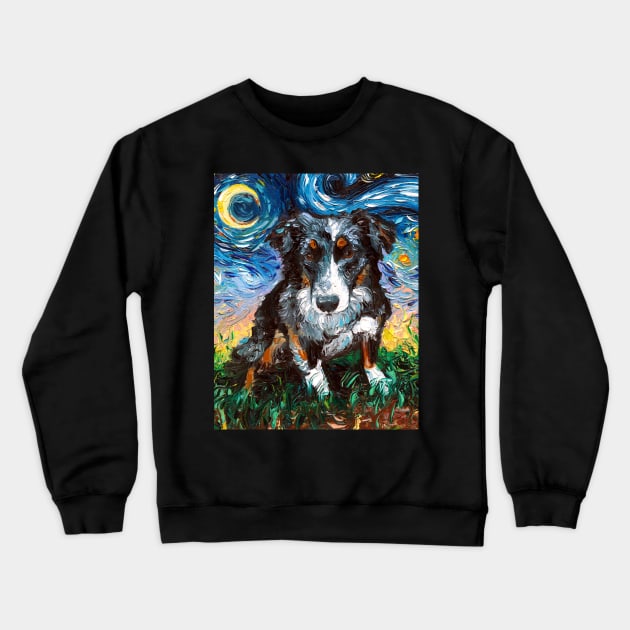 Australian Shepherd Night Crewneck Sweatshirt by sagittariusgallery